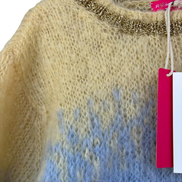 NWT Rose Carmine Tie & Dye Pullover Sweater Striped Kid Mohair w Lurex Size S/M - Picture 5 of 10